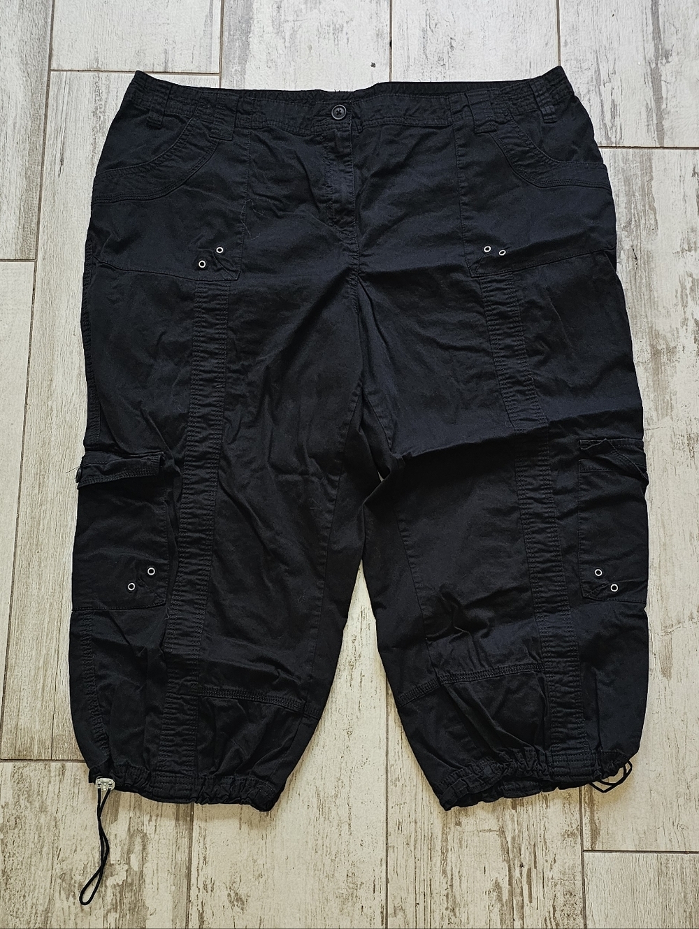 Black Cargo Capris – Casual Drawstring Utility Pants 20W